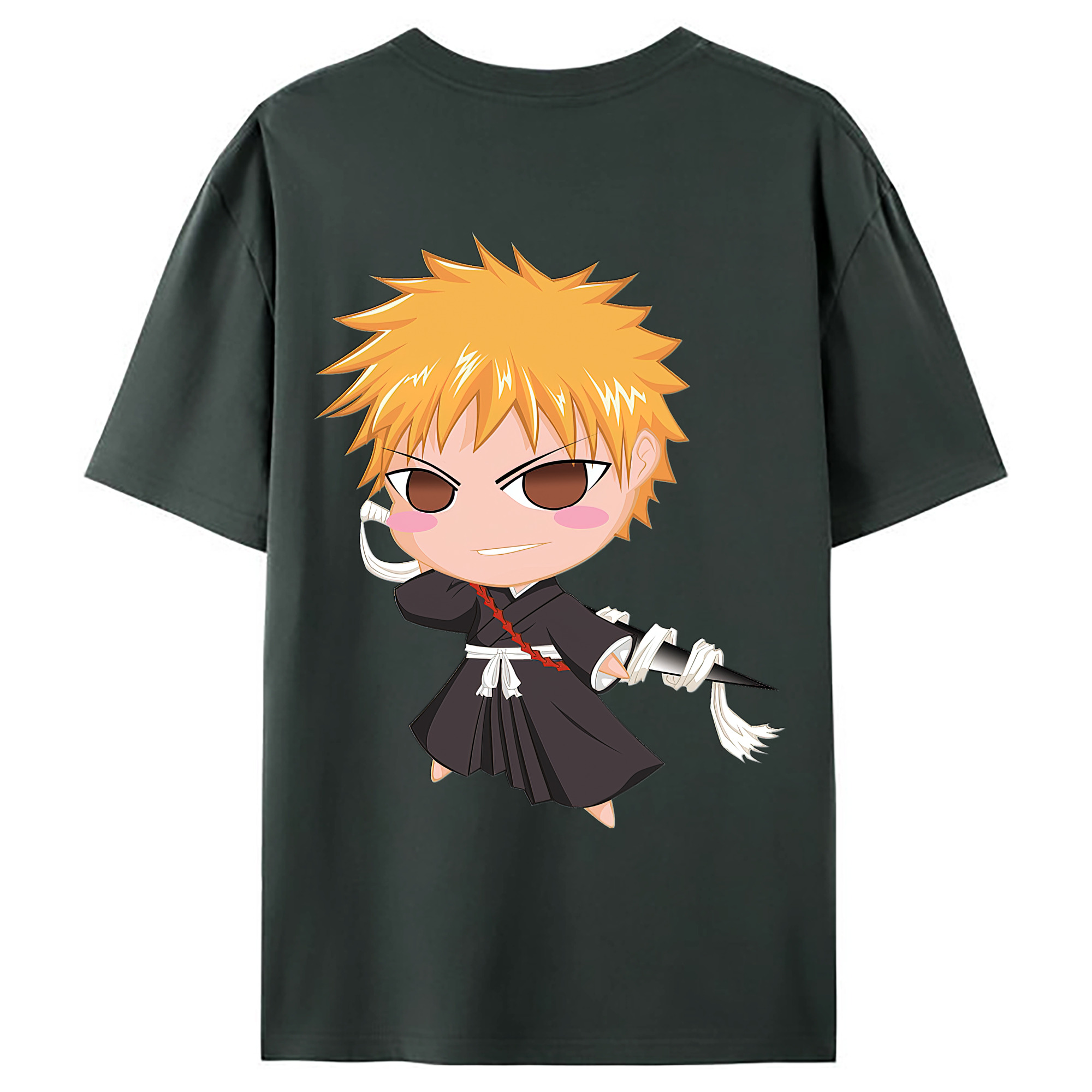 （画像用） ブリーチ 黒崎一護（くろさき いちご）BLEACH Kurosaki Ichigo 綿100％ メンズ半袖Tシャツ（バックプリント） 通気性